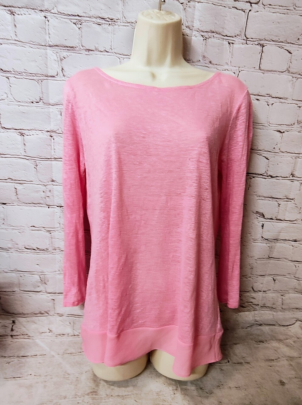 Lauren Ralph Lauren Linen Scoop Lightweight Coastal Pink Peplum Hem Longsleeve S